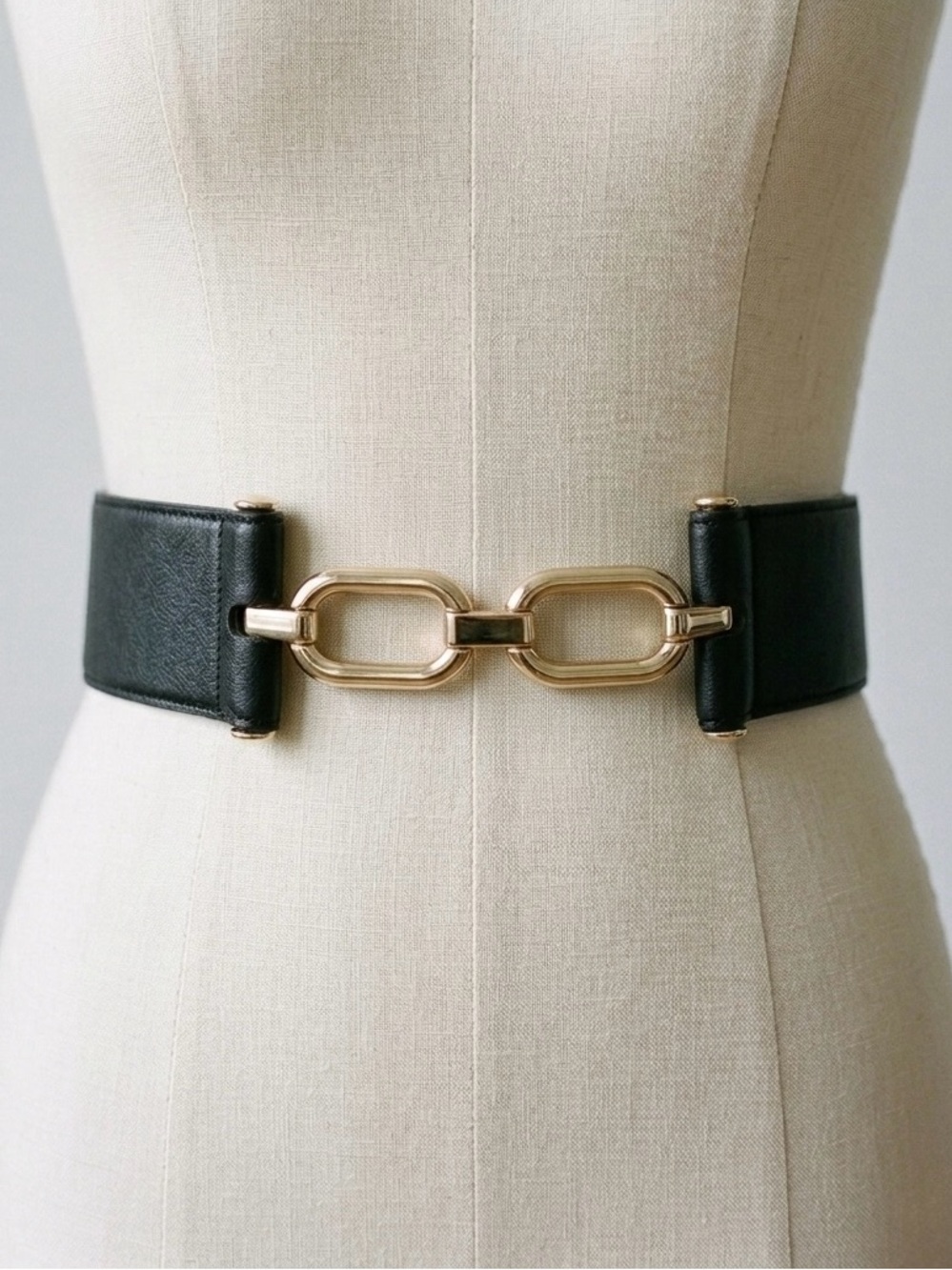 Black Stretch Waist Belt with Gold Hardware Size XL XXL